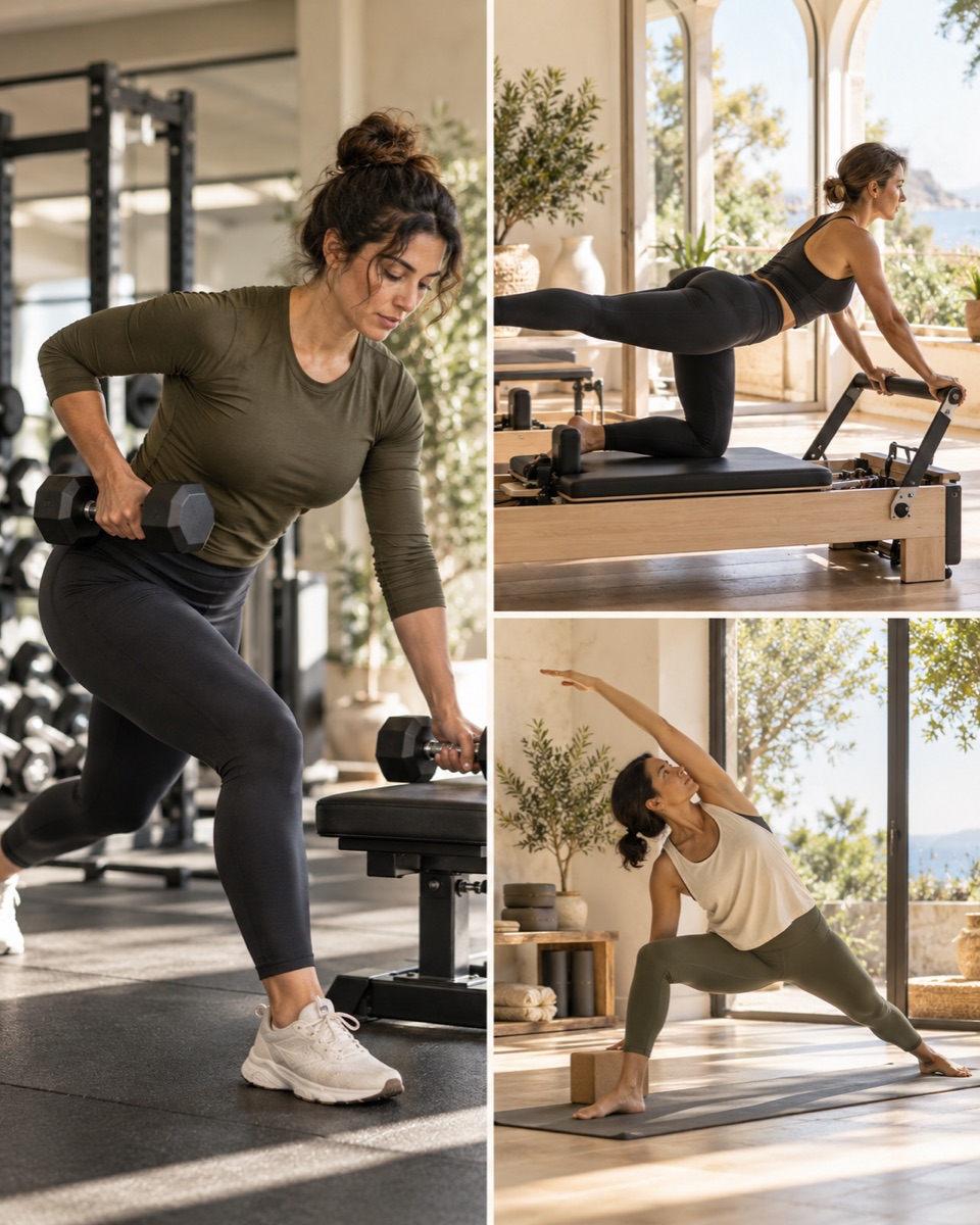Ενδεικτικές σκηνές άσκησης με βάρη, Pilates και Yoga